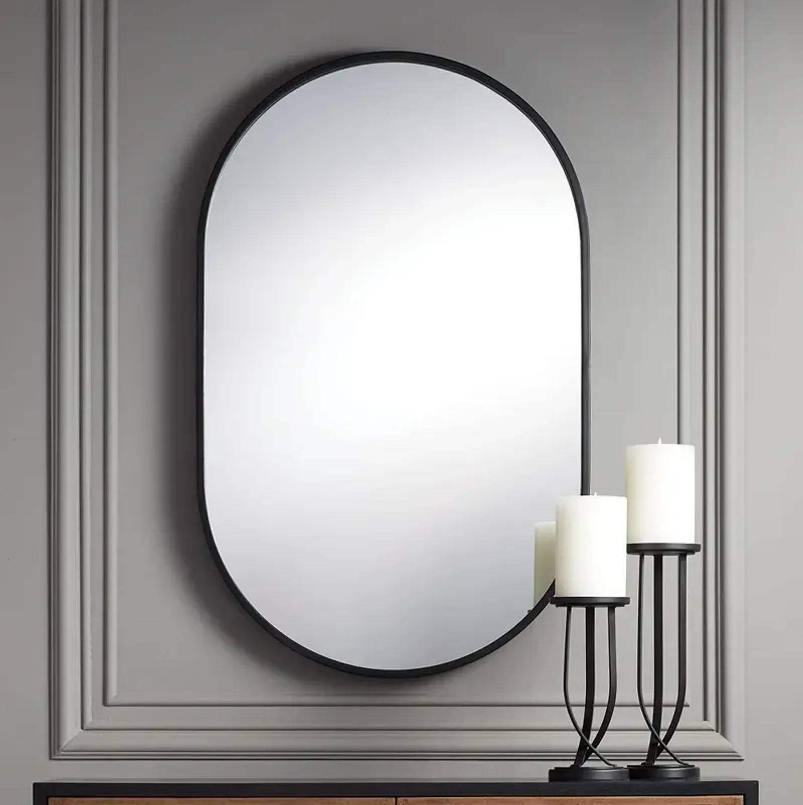 Uttermost Rapido Matte Black 24"x38" Racetrack Oval Wall Mirror