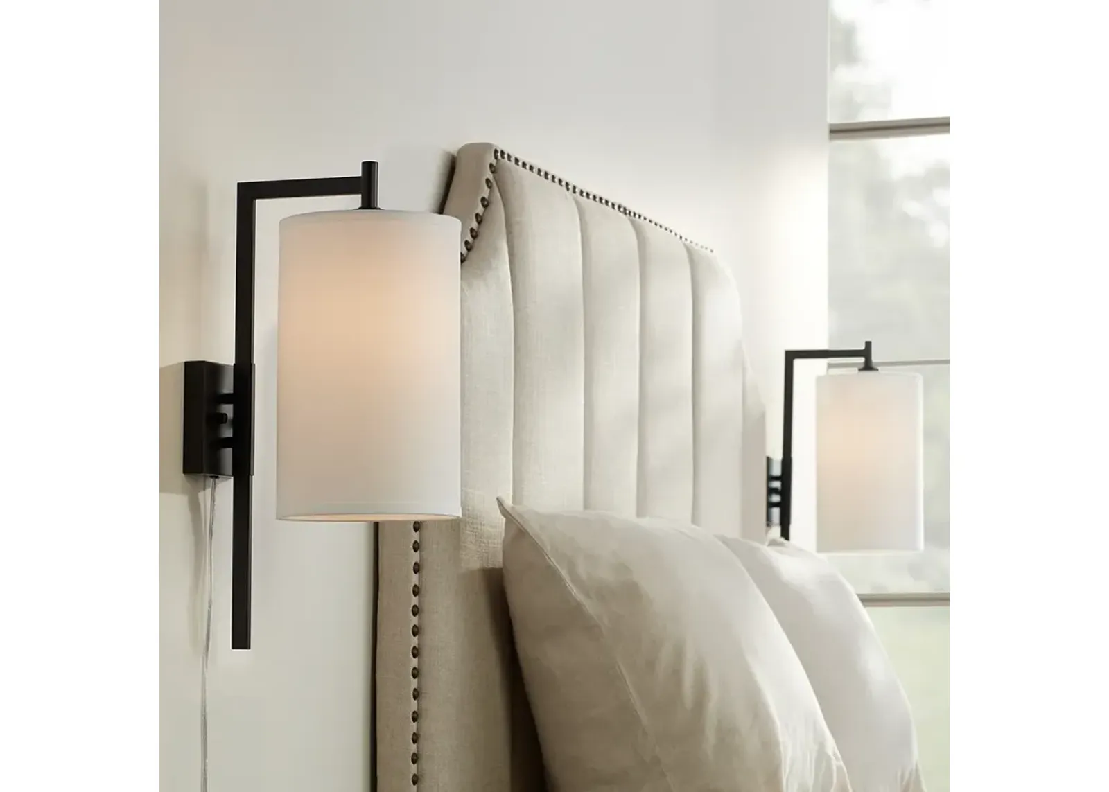 Possini Euro Bixby Modern Drum Plug-In Wall Lamps Set of 2