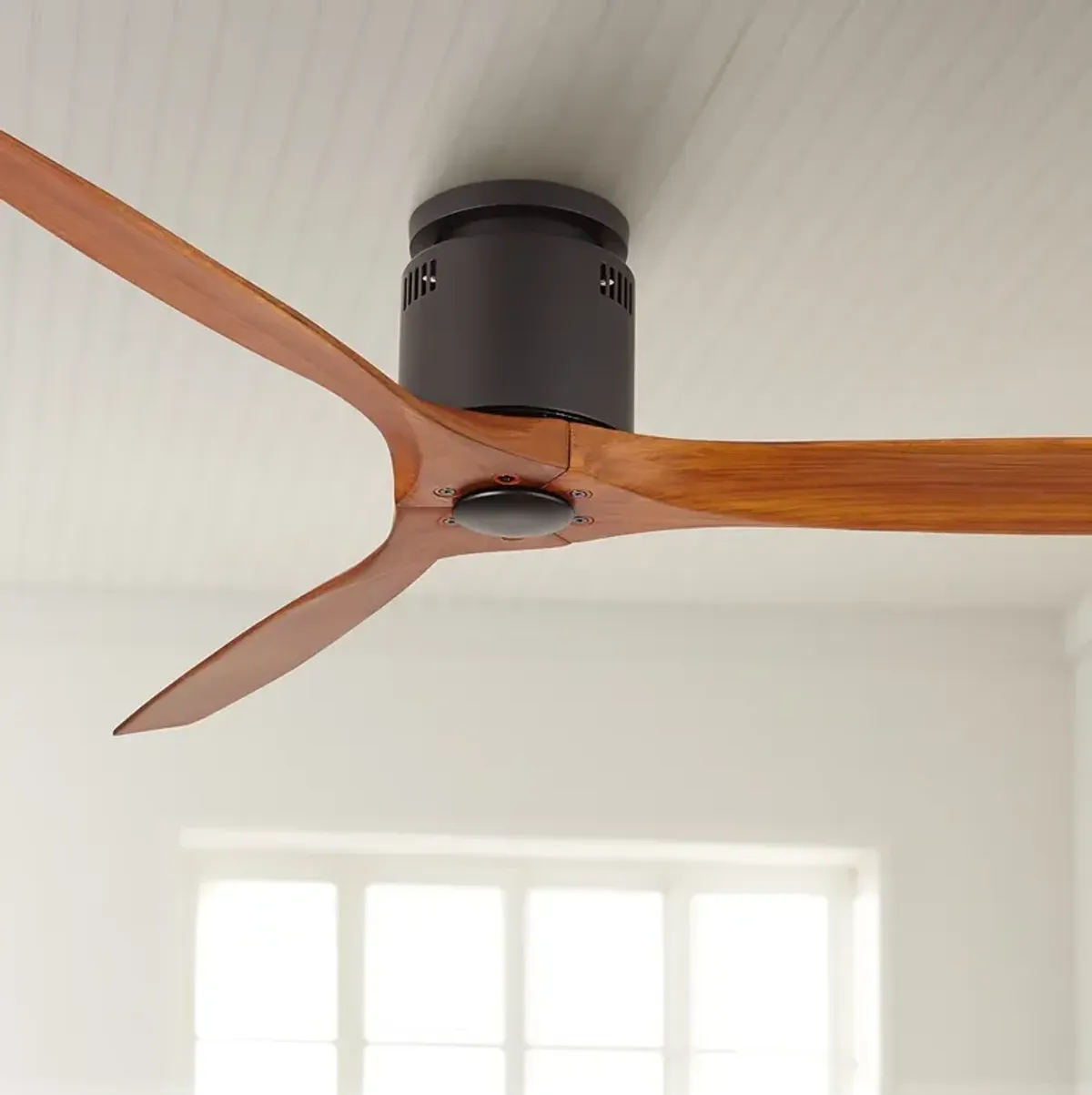 52" Windspun Walnut - Matte Black DC Hugger Ceiling Fan with Remote