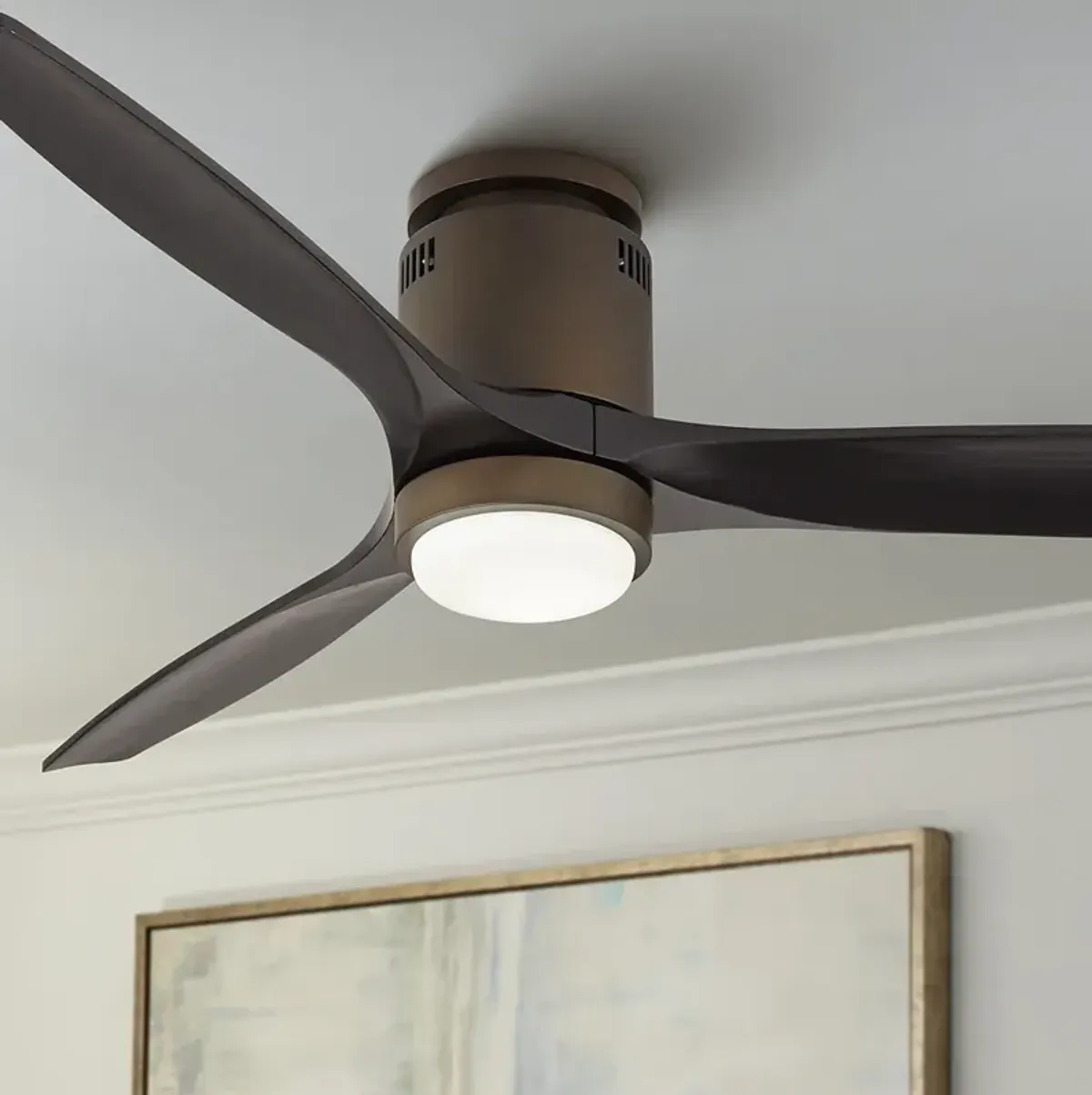 52" Windspun DC Bronze Black LED Hugger Ceiling Fan with Remote