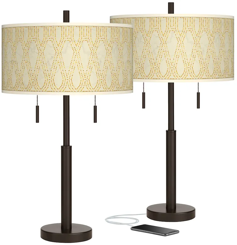 Roman Pebbles Robbie Bronze USB Table Lamps Set of 2