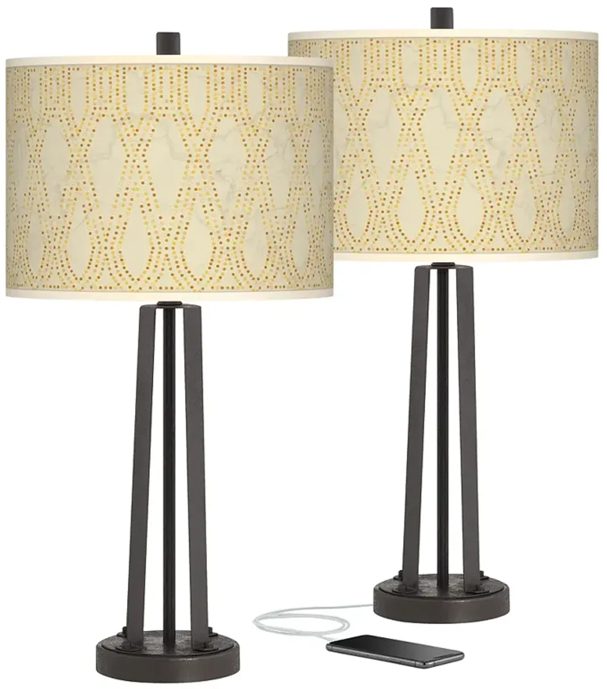 Roman Pebbles Susan Dark Bronze USB Table Lamps Set of 2