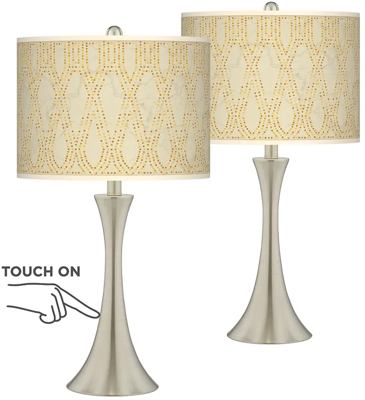 Roman Pebbles Trish Brushed Nickel Touch Table Lamps Set of 2