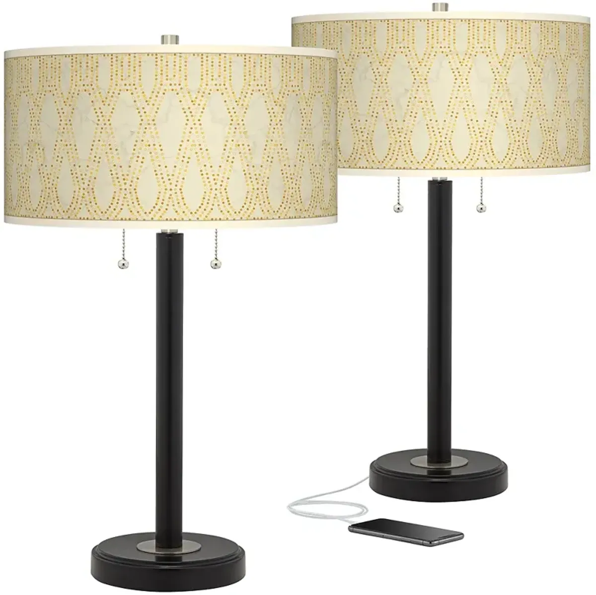 Roman Pebbles Arturo Black Bronze USB Table Lamps Set of 2