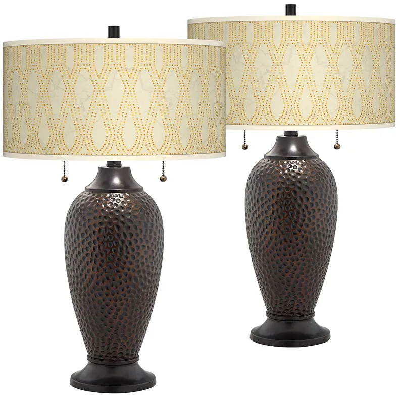 Roman Pebbles Zoey Hammered Bronze Table Lamps Set of 2