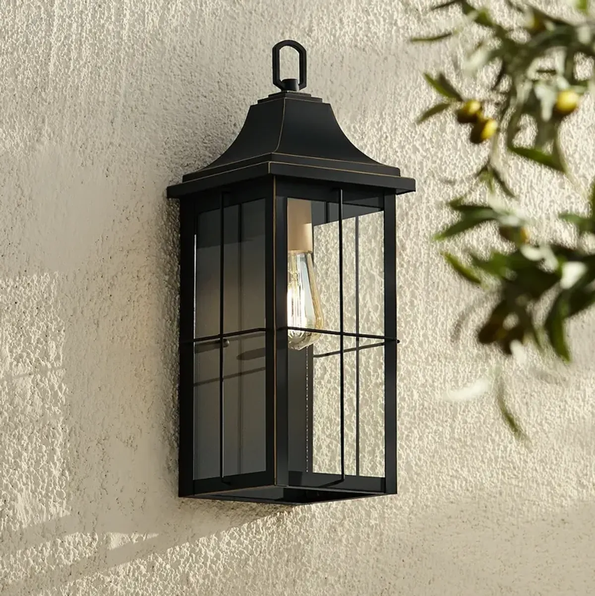 Sunderland 18 1/2" High Black Finish Steel Outdoor Wall Light Lantern