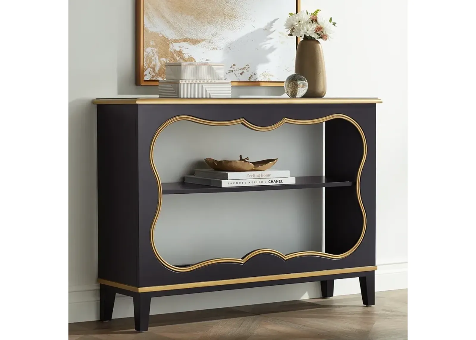 Cason 48" Wide Black and Gold Bookcase