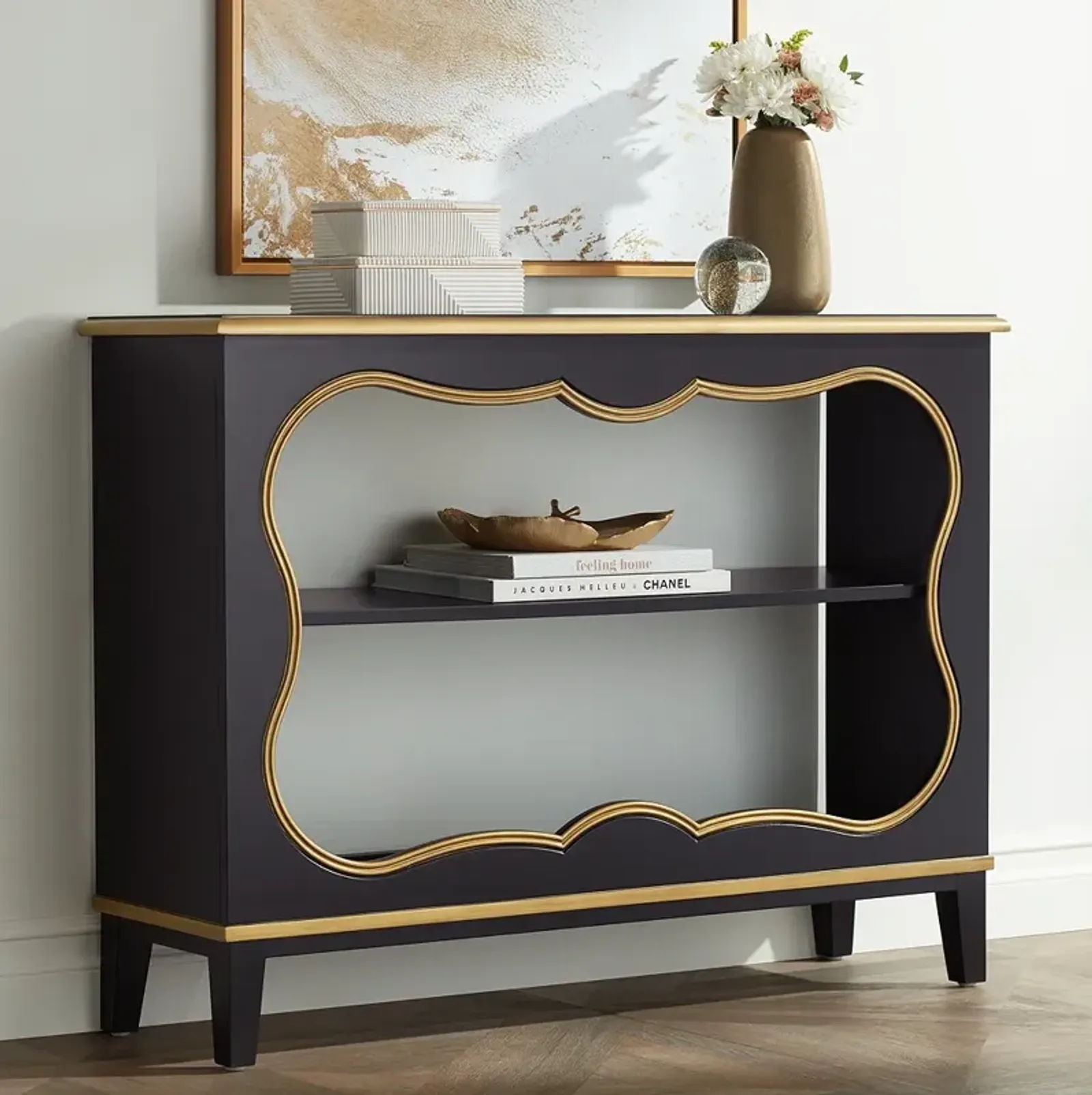 Cason 48" Wide Black and Gold Bookcase