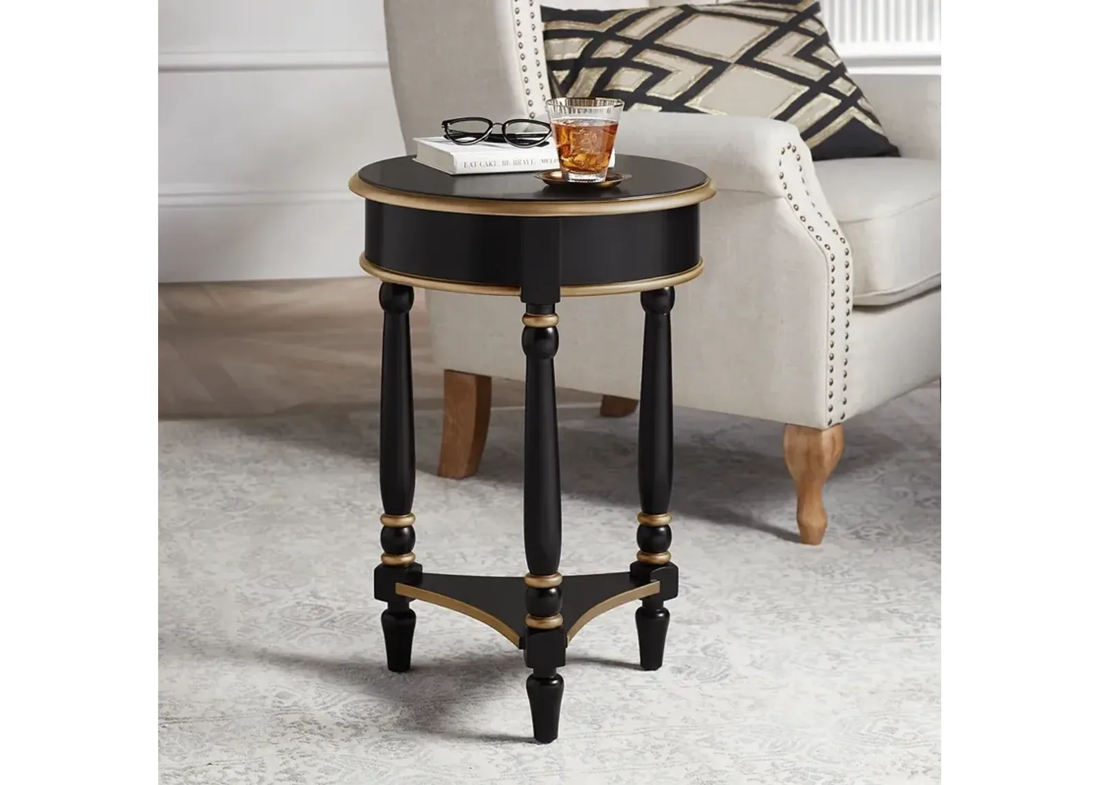 Cason 18 1/4" Wide Black and Gold Round Side Table