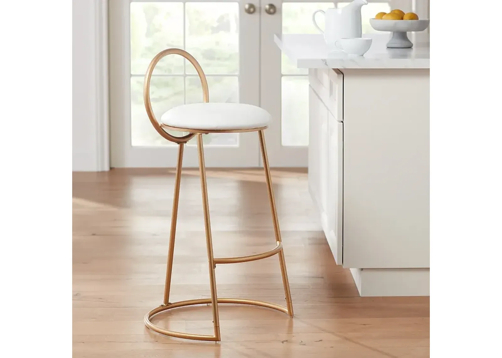 Claire 30 1/2" Hammond Gold and White Faux Leather Barstool