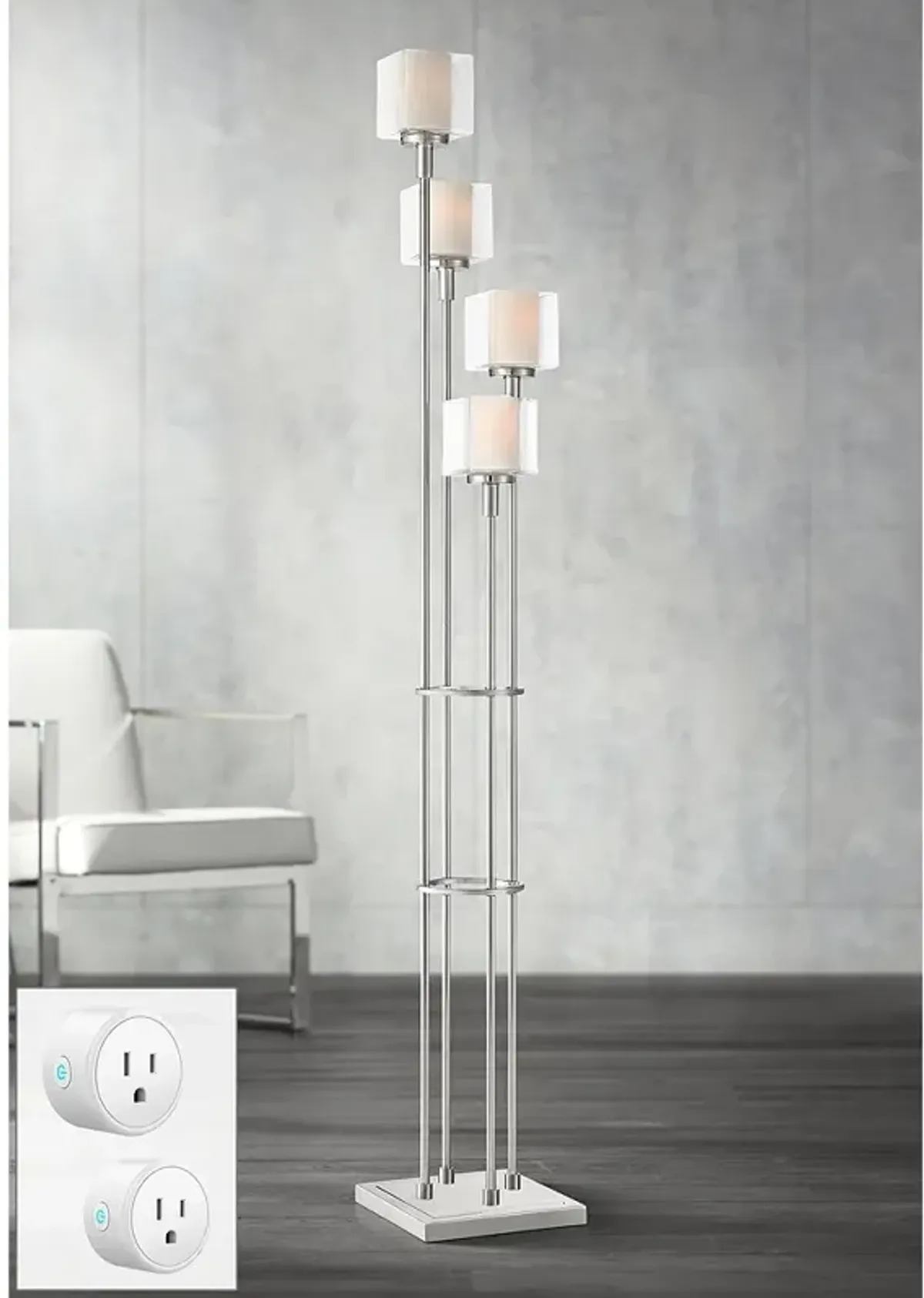 Possini Euro Athena 72" Nickel 4-Light Floor Lamp with Smart Socket