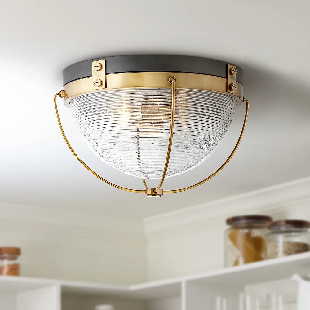 Hinkley Crew 16" Wide Heritage Brass and Glass Dome Ceiling Light