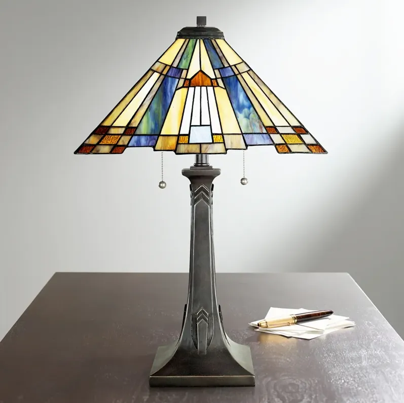 Quoizel Inglenook 25" Glass Arts and Crafts Tiffany-Style Table Lamp