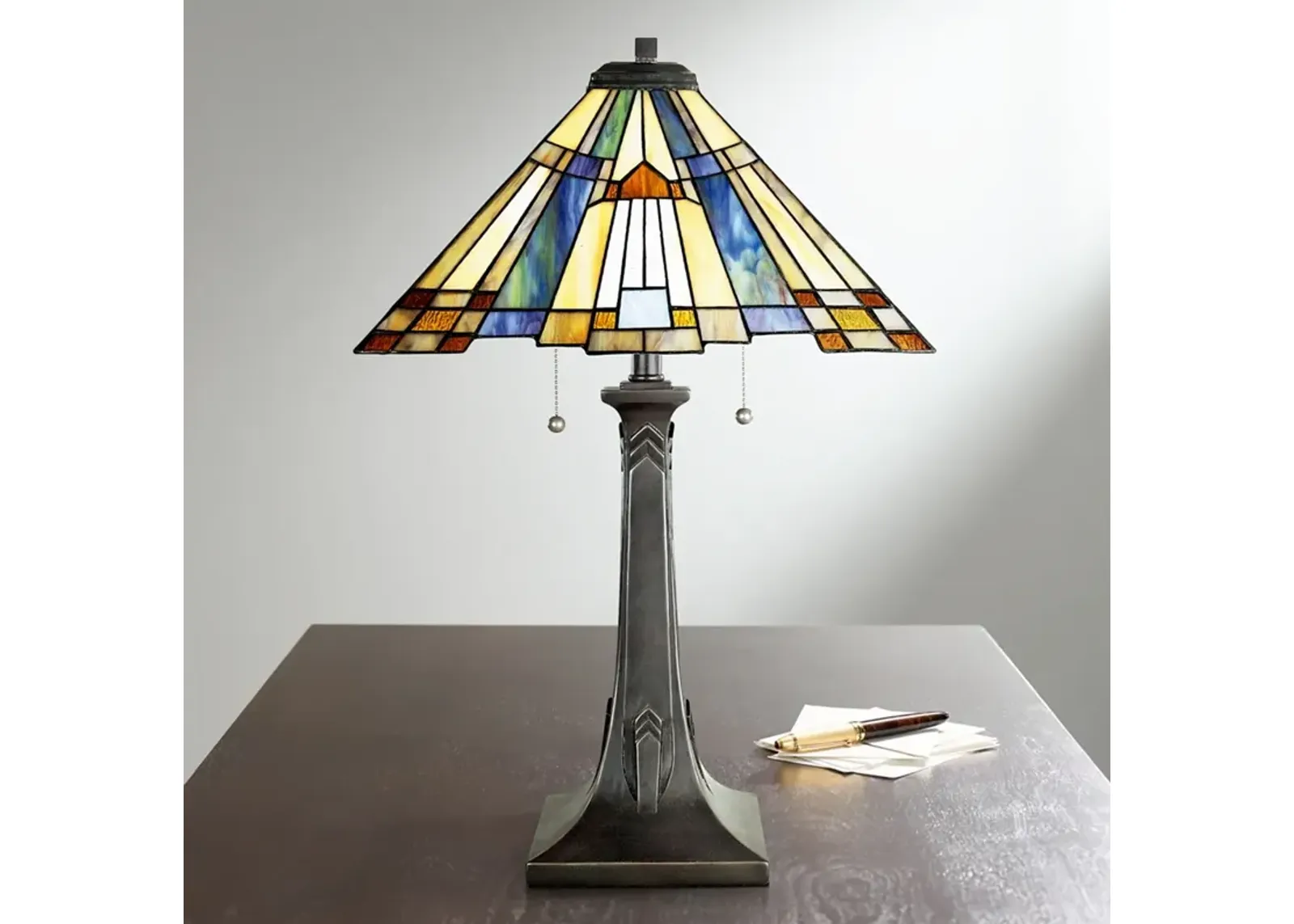 Quoizel Inglenook 25" Glass Arts and Crafts Tiffany-Style Table Lamp