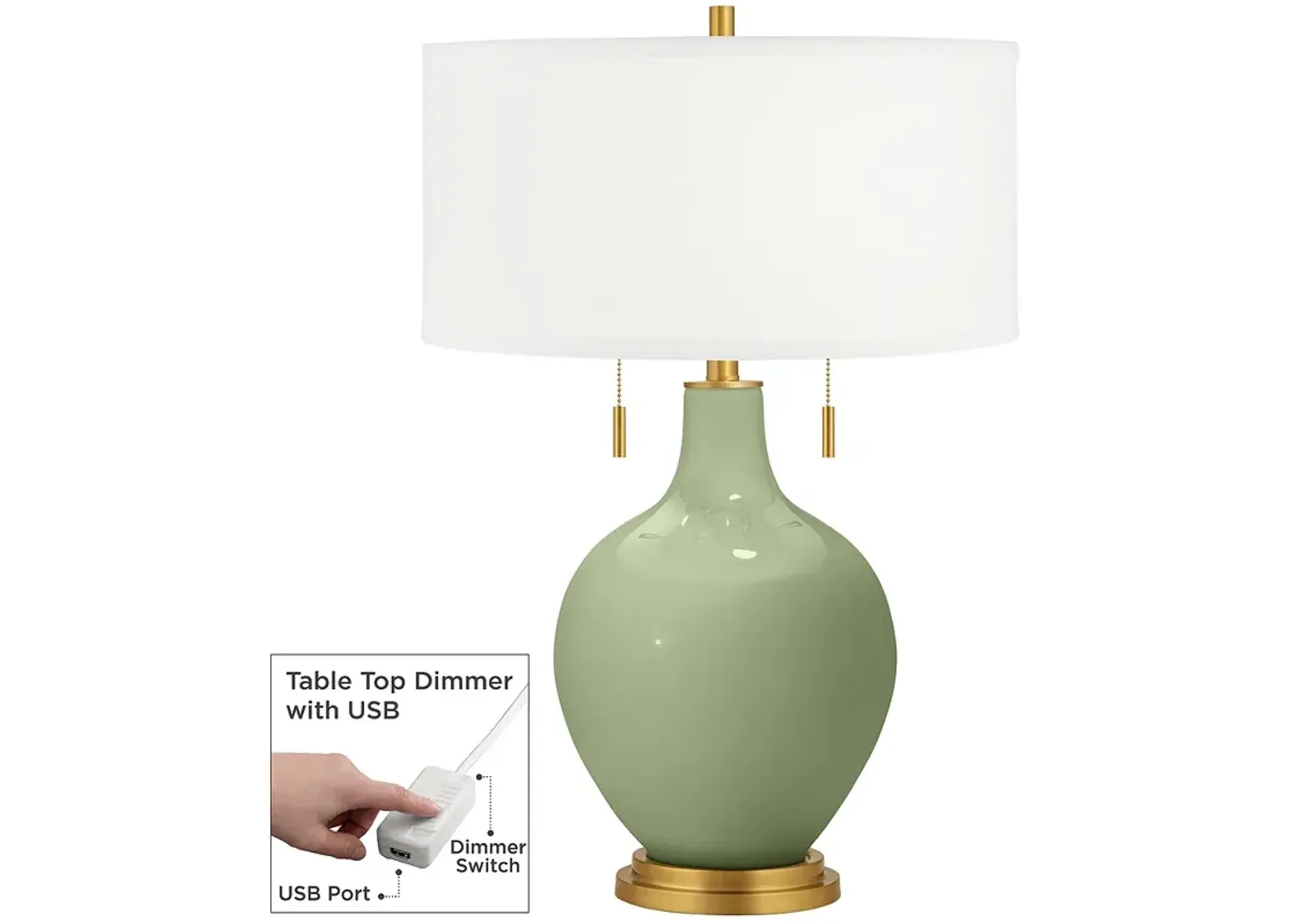 Color Plus Toby Brass 28" Majolica Green Table Lamp with USB Dimmer