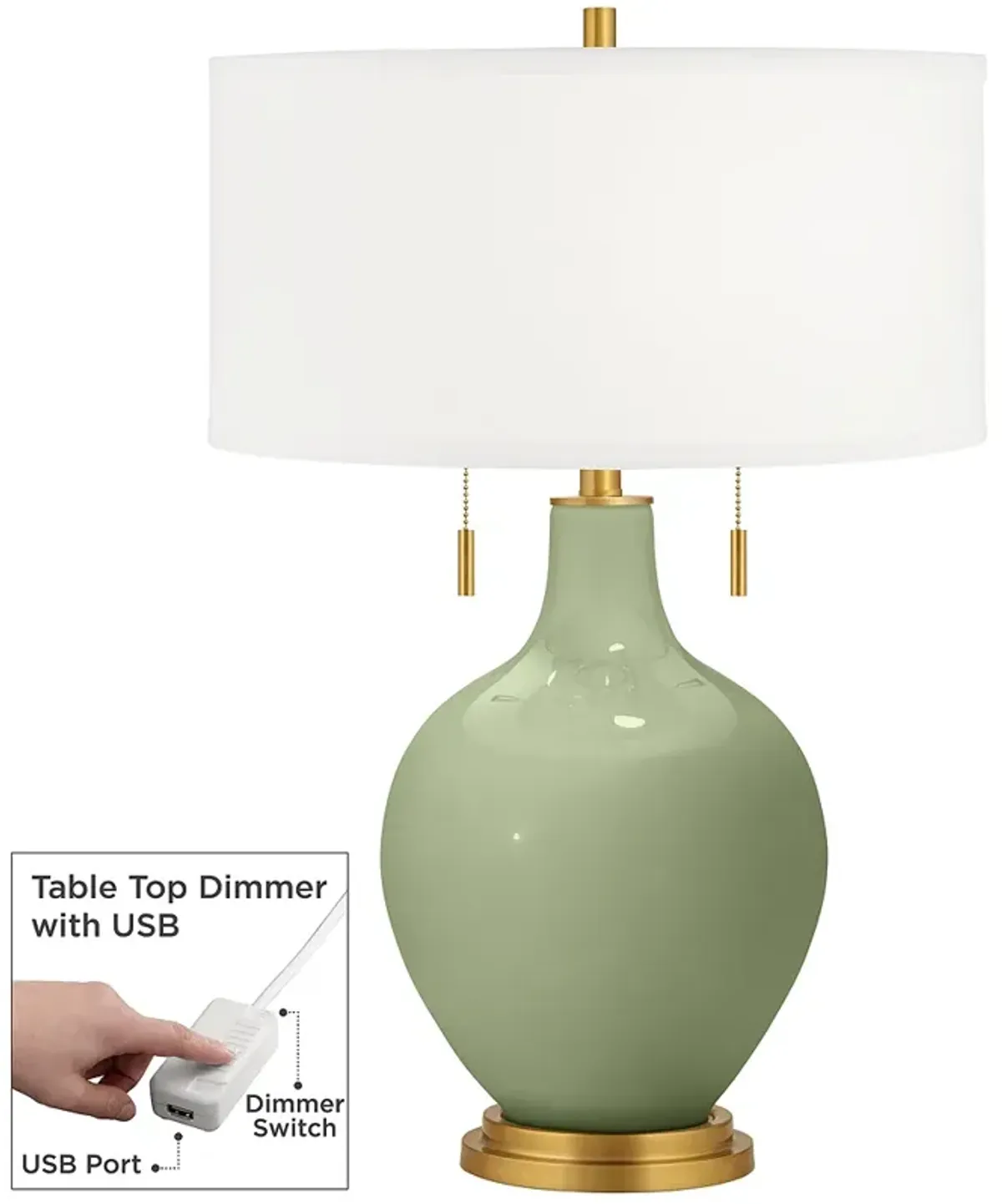 Color Plus Toby Brass 28" Majolica Green Table Lamp with USB Dimmer