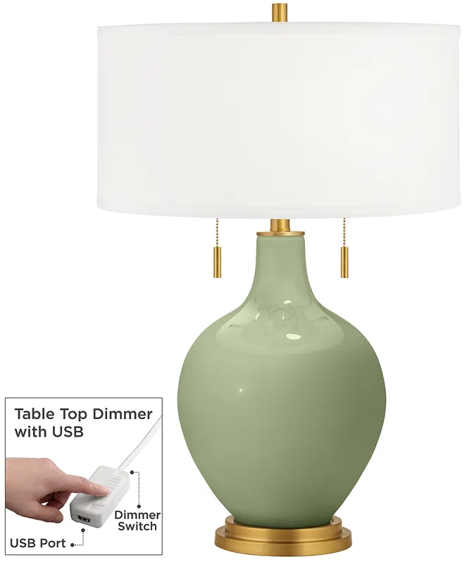 Color Plus Toby Brass 28" Majolica Green Table Lamp with Dimmer