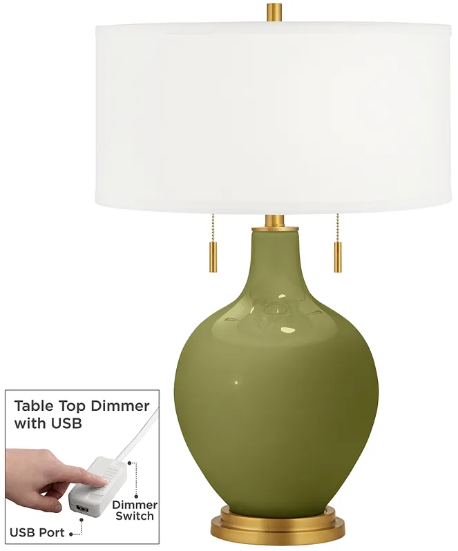 Rural Green Toby Brass Accents Table Lamp with Dimmer