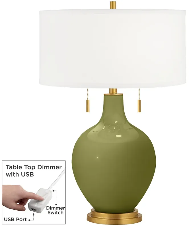 Color Plus Toby Brass 28" High Rural Green Table Lamp with USB Dimmer