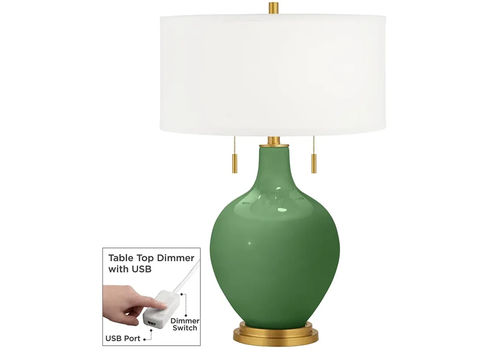 Color Plus Toby Brass 28" Garden Grove Green Lamp with USB Dimmer