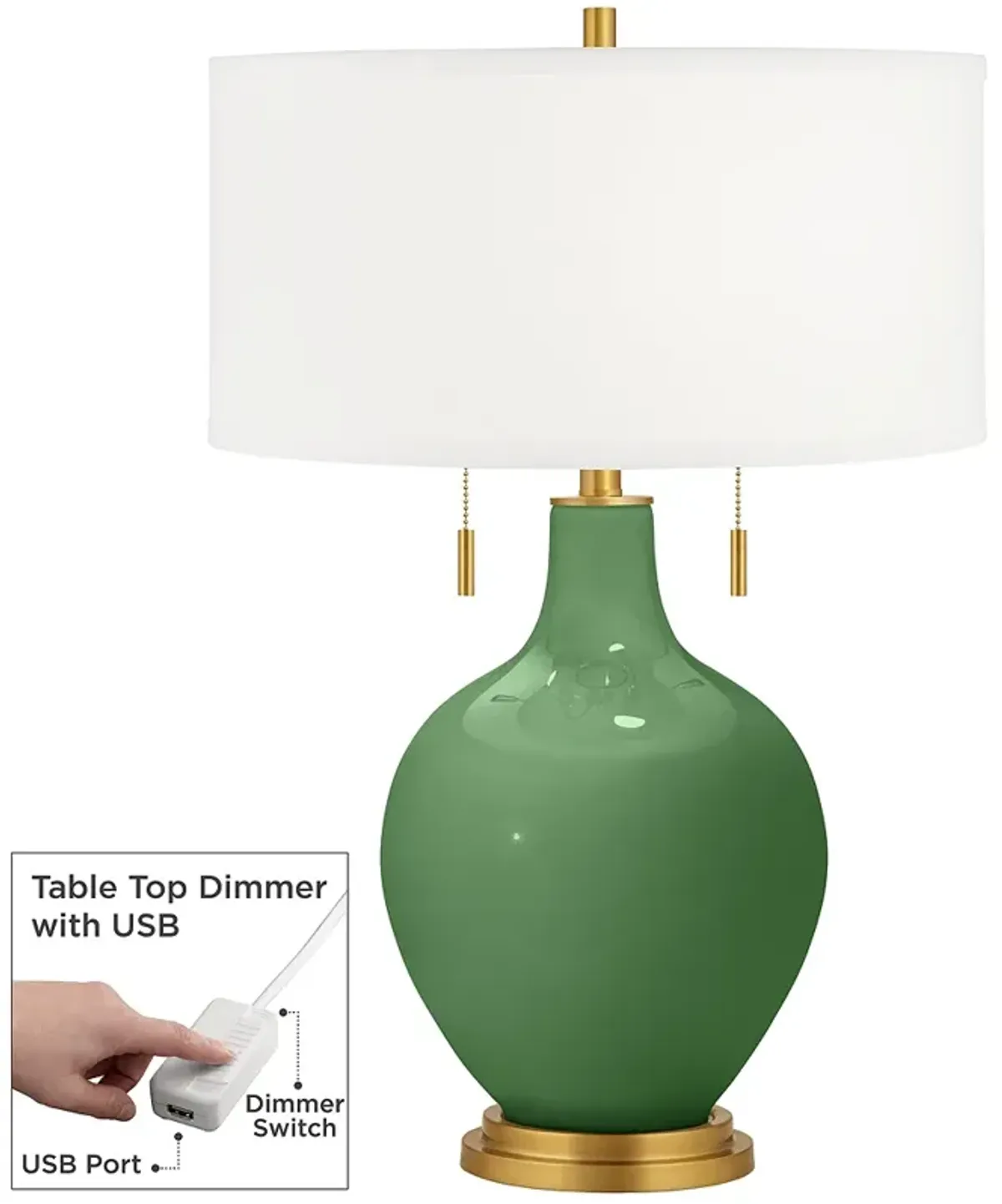 Color Plus Toby Brass 28" Garden Grove Green Lamp with USB Dimmer