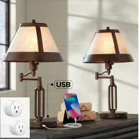 Samuel Bronze Swing Arm USB Desk Lamps Set of 2 with Socket