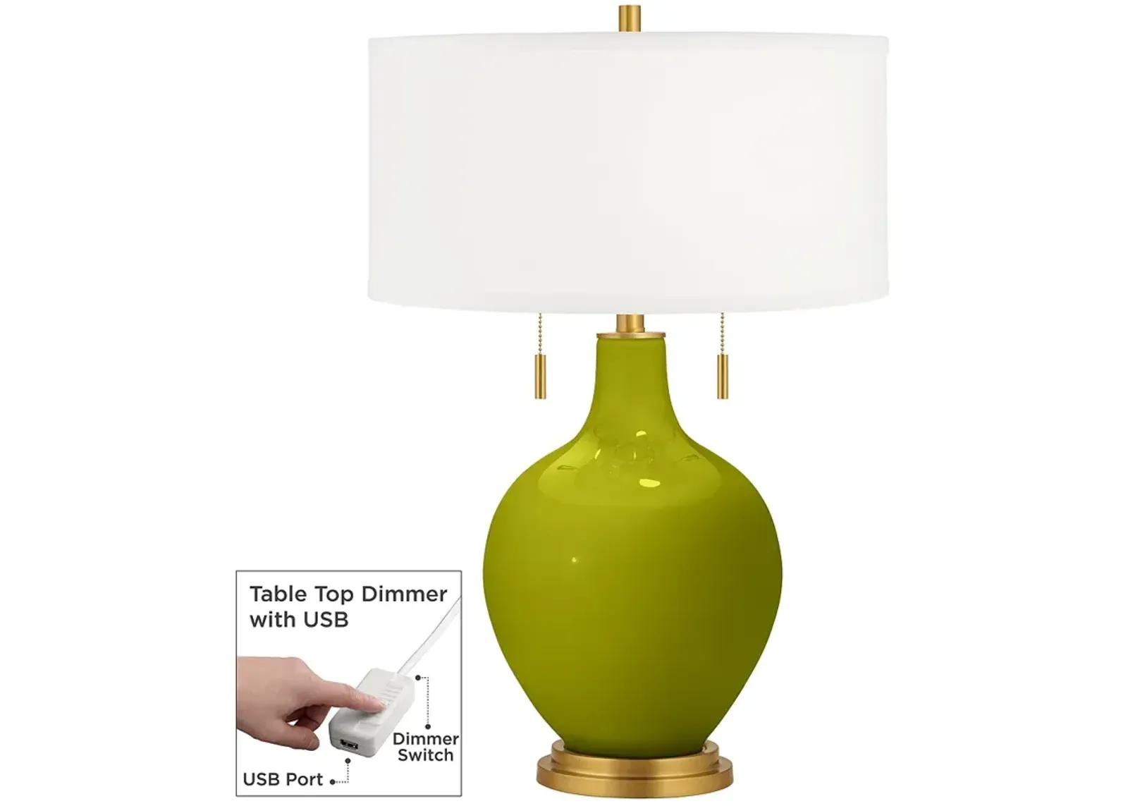 Color Plus Toby Brass 28" Olive Green Table Lamp with USB Dimmer