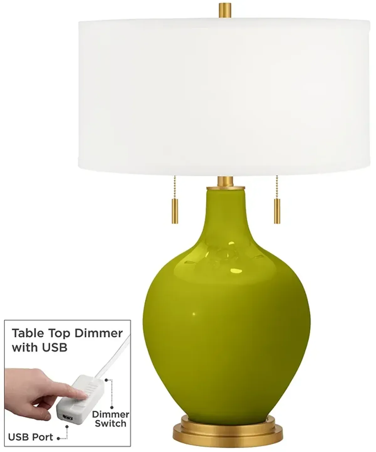 Color Plus Toby Brass 28" Olive Green Table Lamp with USB Dimmer