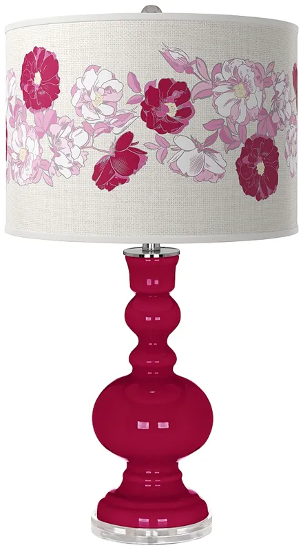 French Burgundy Rose Bouquet Apothecary Table Lamp