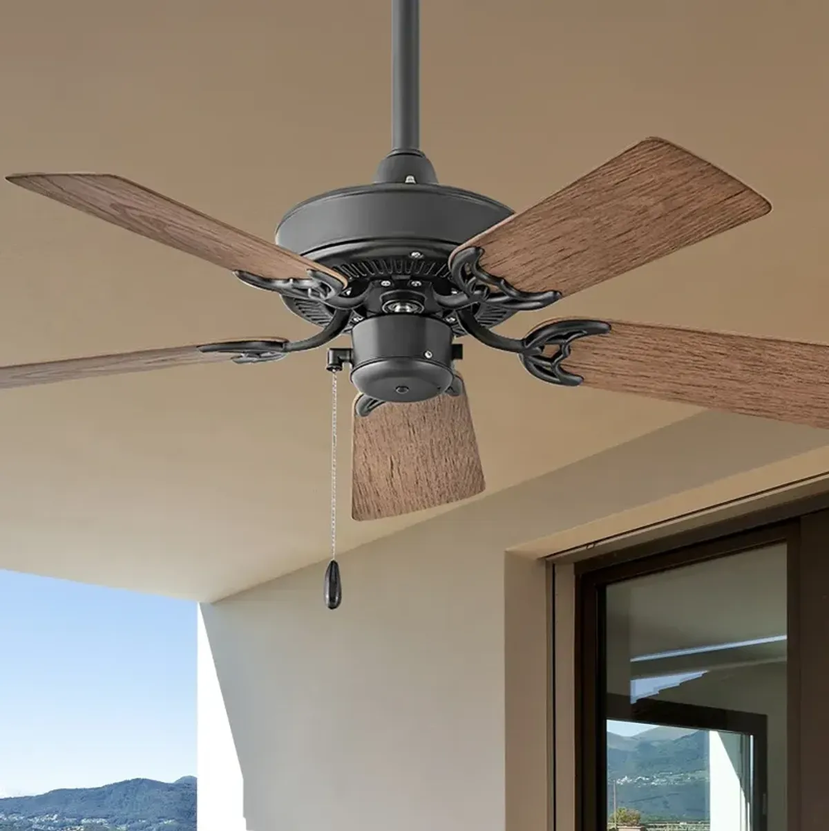 36" Hinkley Cabana Matte Black Ceiling Fan with Pull Chain