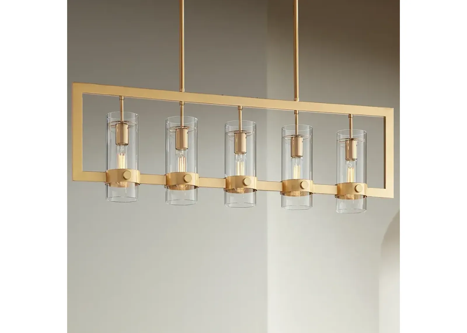 Possini Euro Camden 42" Antique Brass 5-Light Linear Island Pendant