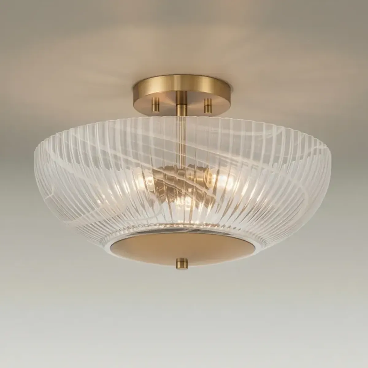 16"W x8 3/4"H 3Lt Warm Brass Flush