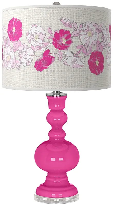Fuchsia Rose Bouquet Apothecary Table Lamp