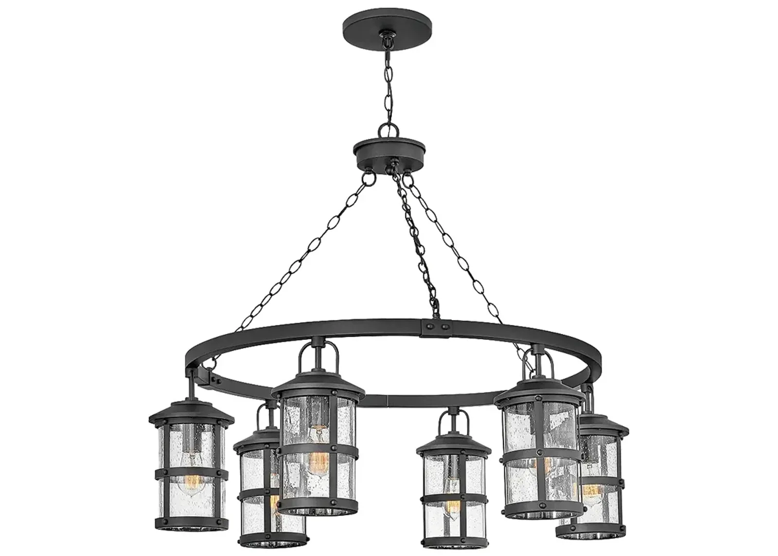 Lakehouse 42" Wide 12V Black Wagon Wheel Lantern Outdoor Chandelier