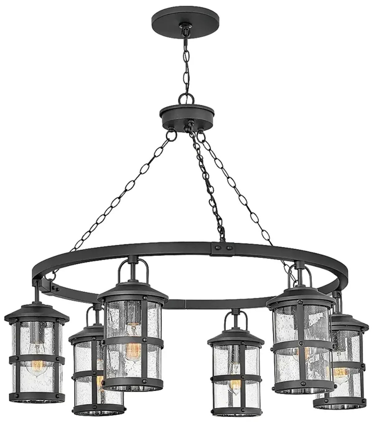 Lakehouse 42" Wide 12V Black Wagon Wheel Lantern Outdoor Chandelier