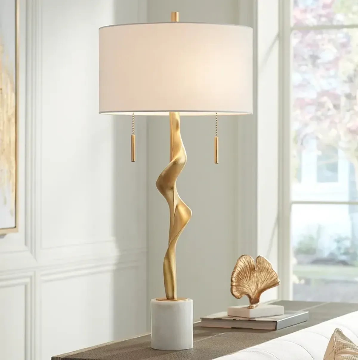 Possini Euro Montrose 31 3/4" Marble and Gold Sculpture Table Lamp