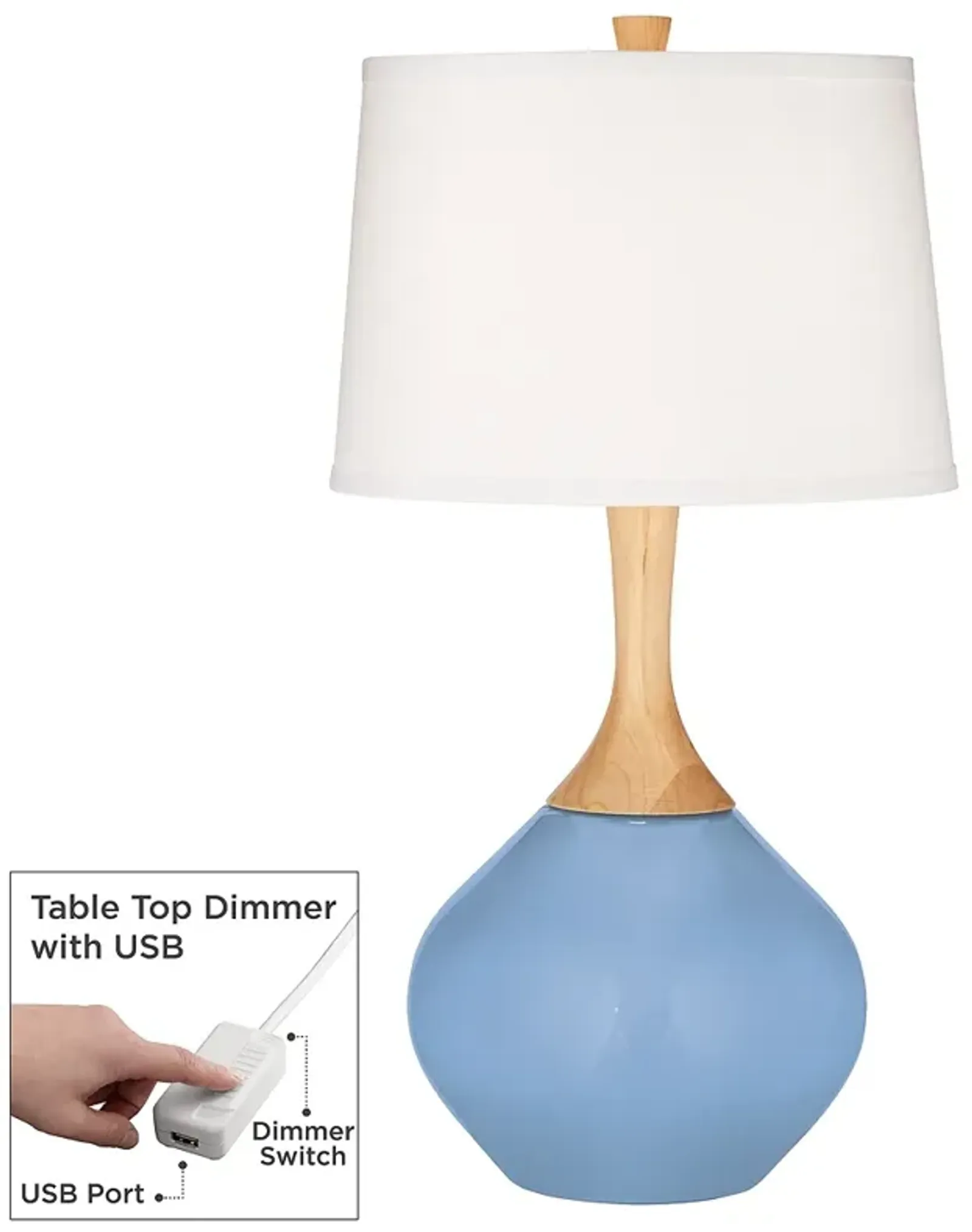 Color Plus Wexler Placid Blue Table Lamp with USB Dimmer