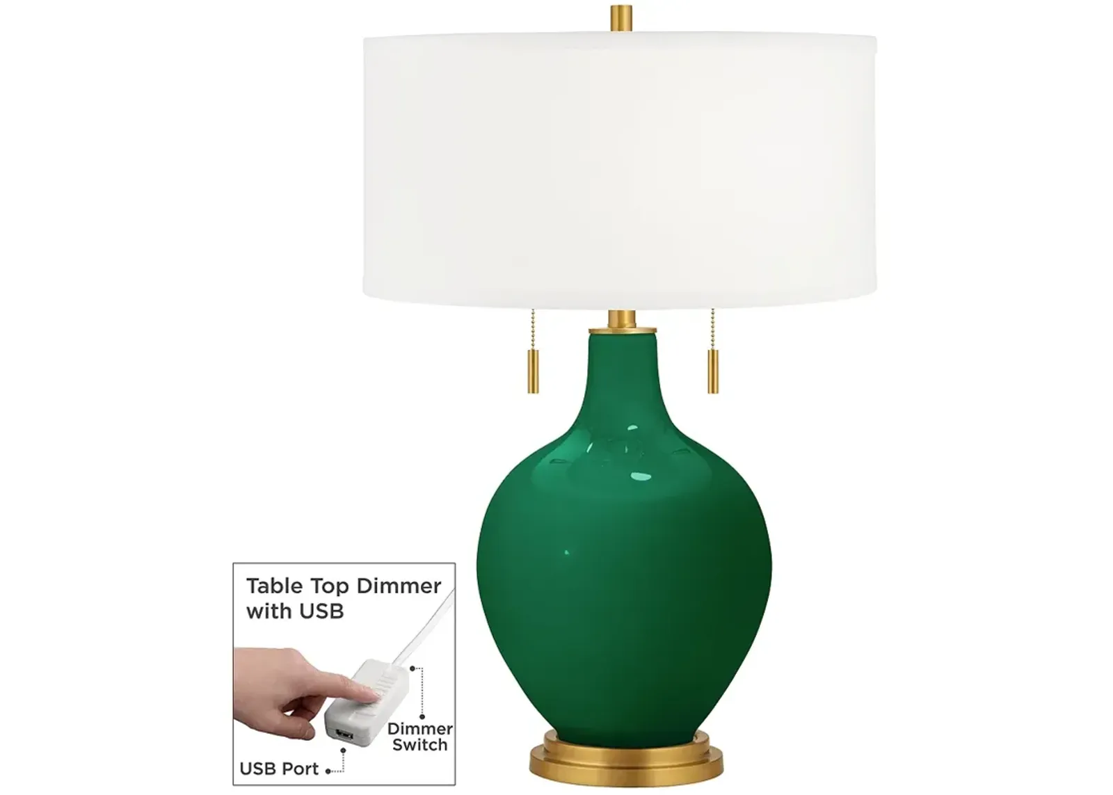 Color Plus Toby Brass 28" Greens Table Lamp with USB Dimmer