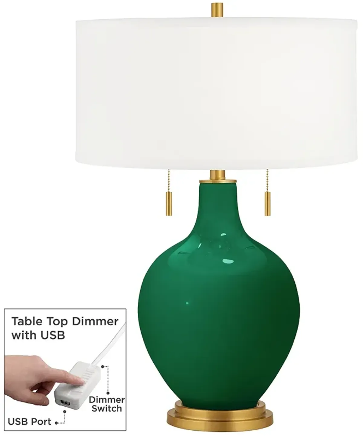 Color Plus Toby Brass 28" Greens Table Lamp with USB Dimmer