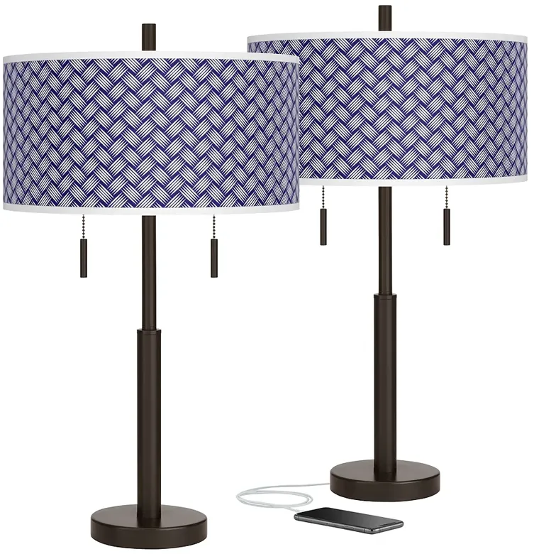 Color Weave Robbie Bronze USB Table Lamps Set of 2