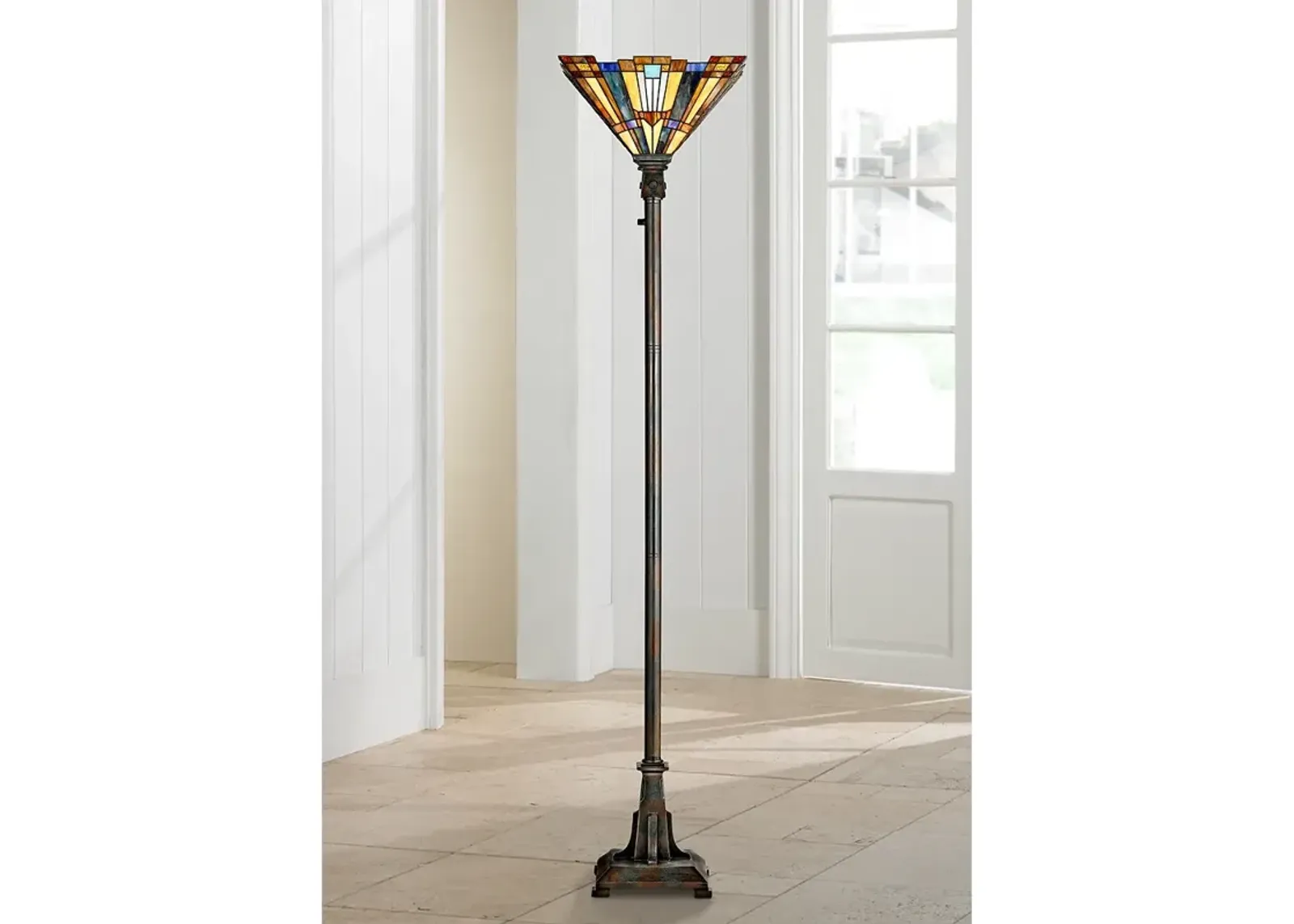 Quoizel Inglenook 73" High Tiffany-Style Glass Bronze Floor Torchiere