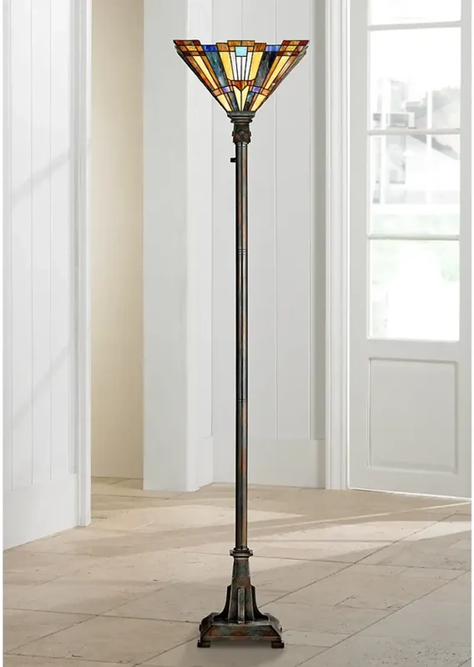 Quoizel Inglenook 73" High Tiffany-Style Glass Bronze Floor Torchiere