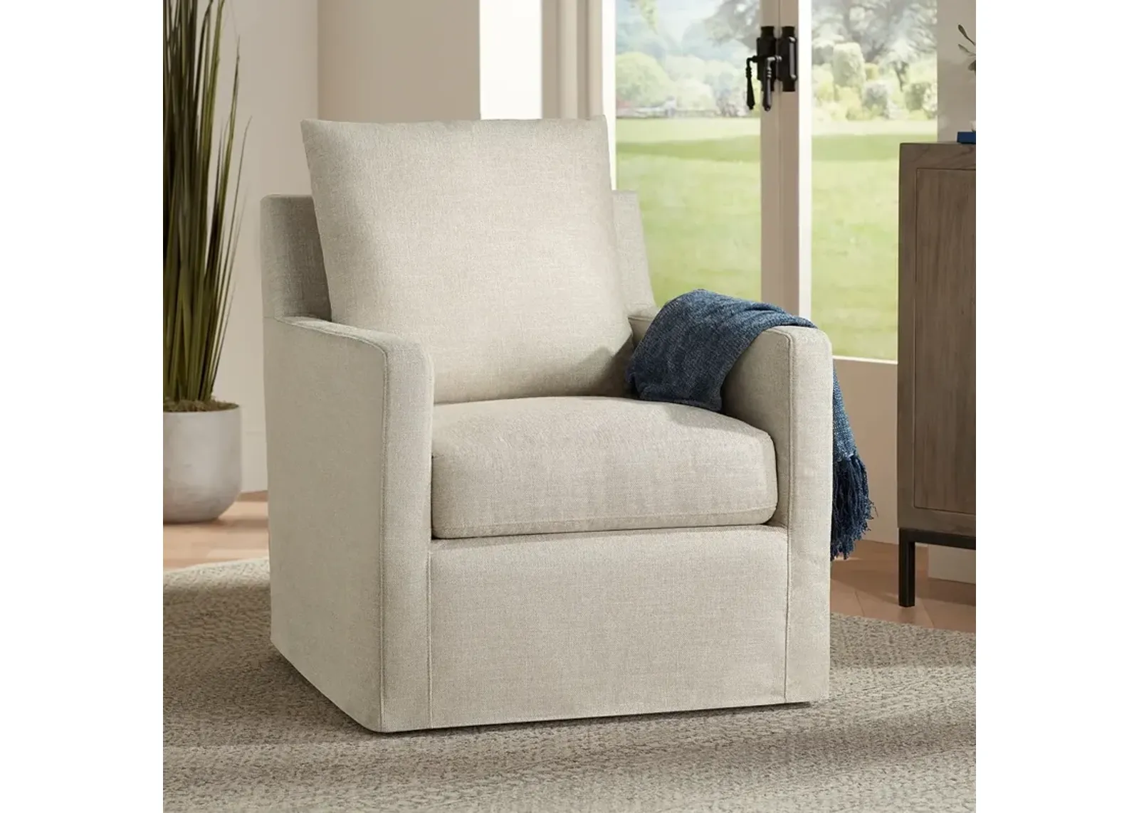 Beverly Wiley Flax Fabric Swivel Accent Chair