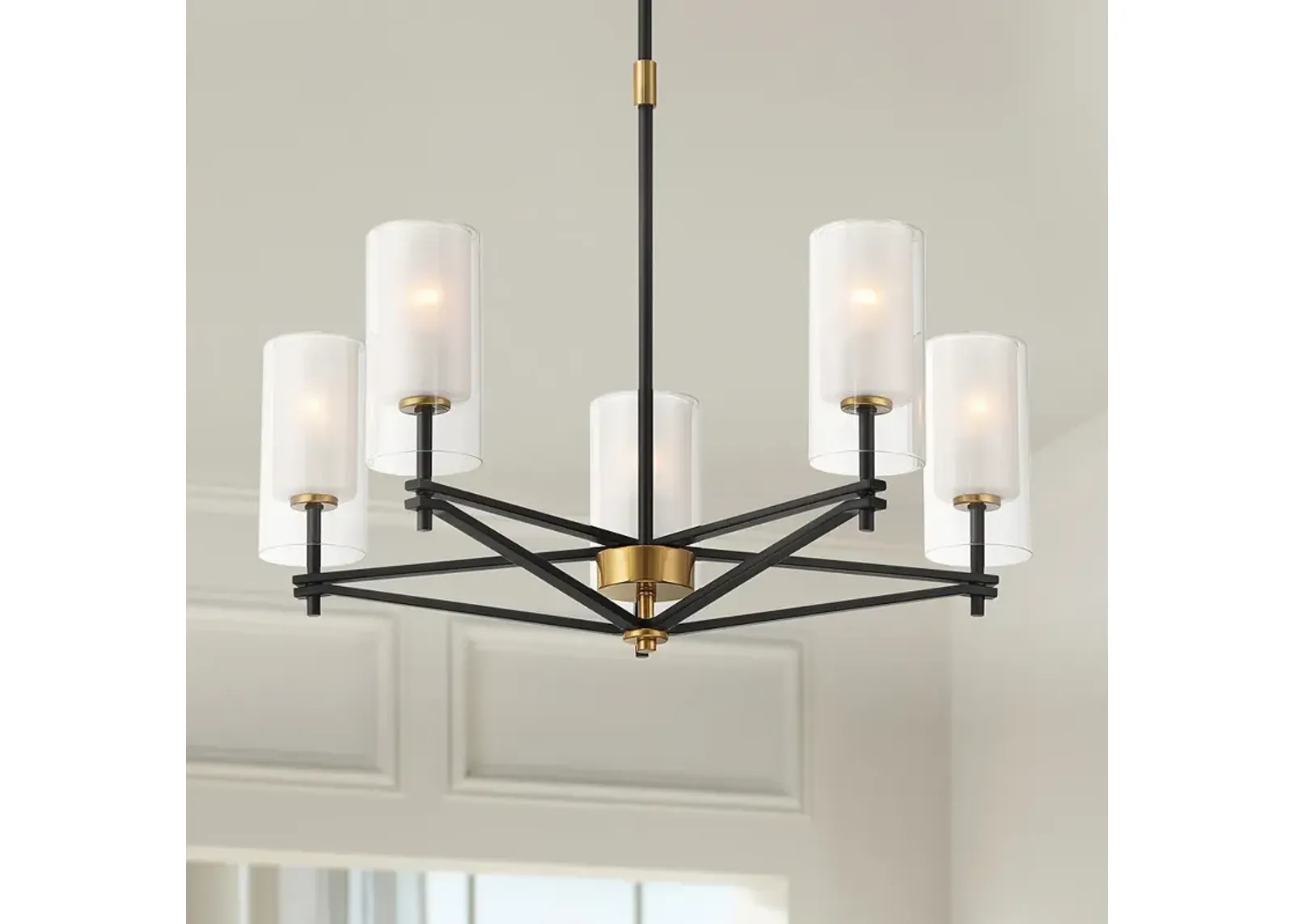 Possini Euro Nyack 25" Open Frame Gold and Black 5-Light Pendant