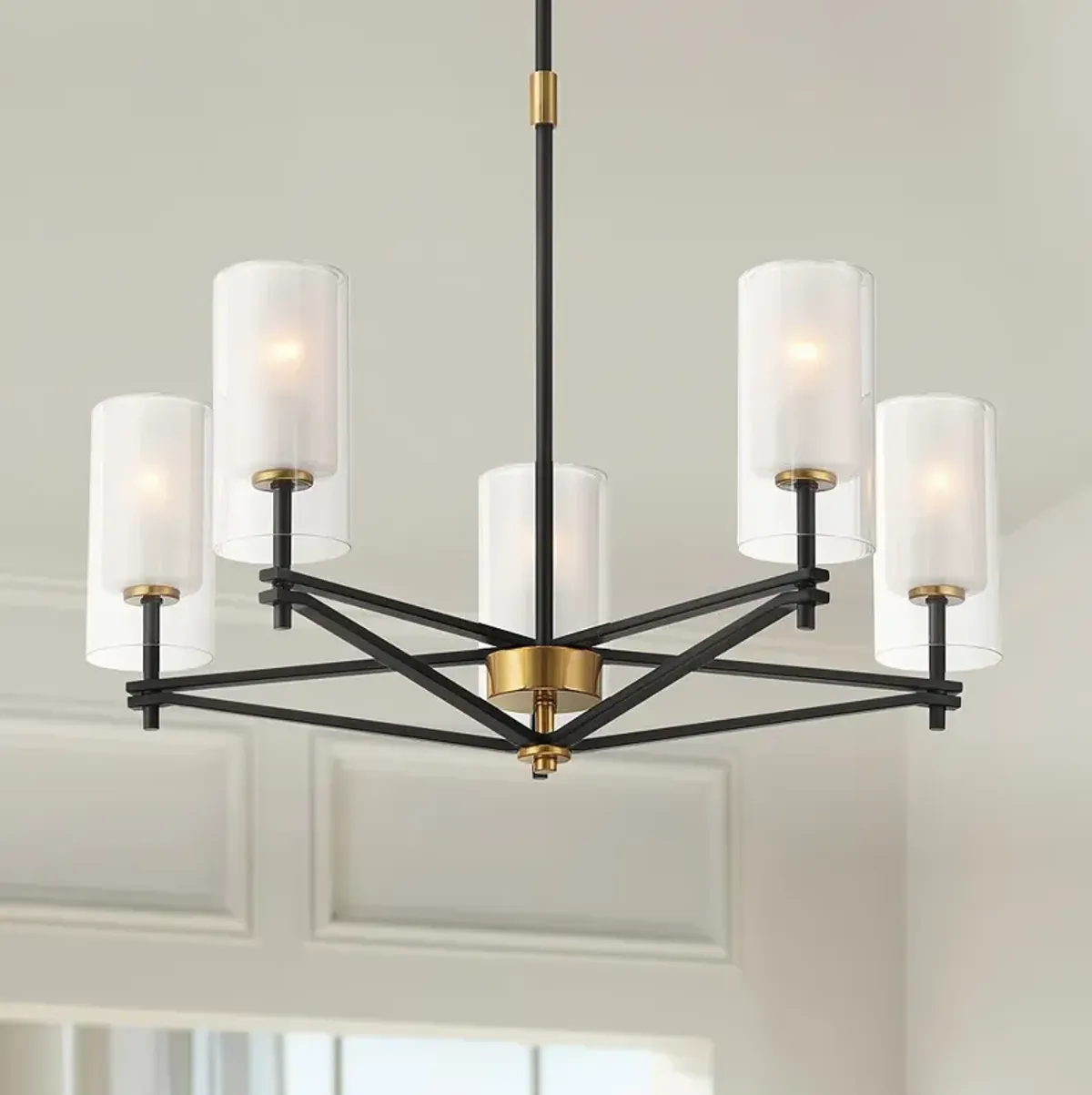 Possini Euro Nyack 25" Open Frame Gold and Black 5-Light Pendant