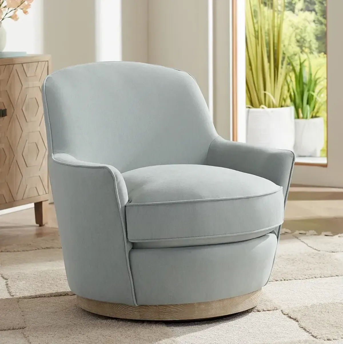 Kathleen Peyton Light Blue Swivel Accent Chair