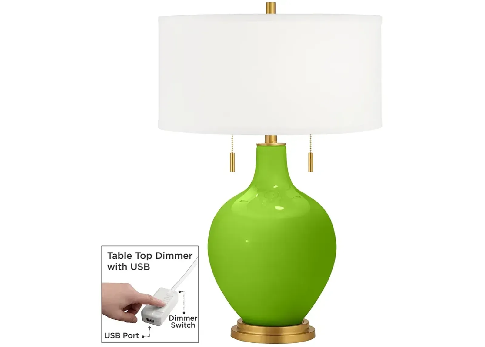 Neon Green Toby Brass Accents Table Lamp with Dimmer