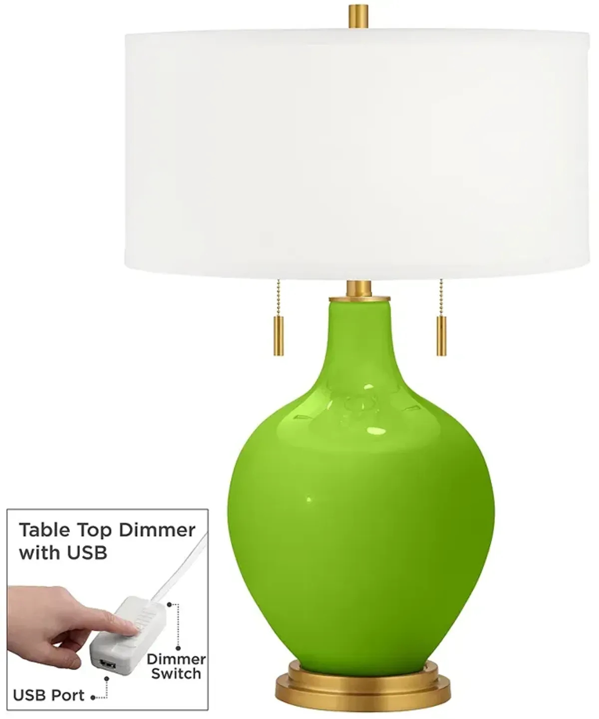 Neon Green Toby Brass Accents Table Lamp with Dimmer