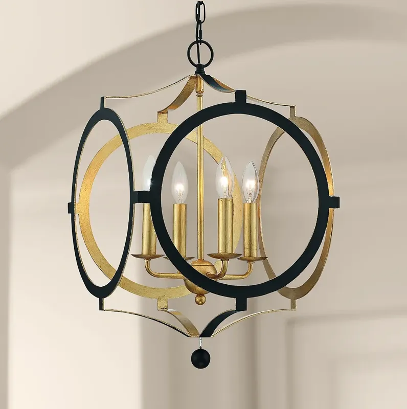 Crystorama Odelle 20" Wide Black Antique Gold 4-Light Foyer Chandelier