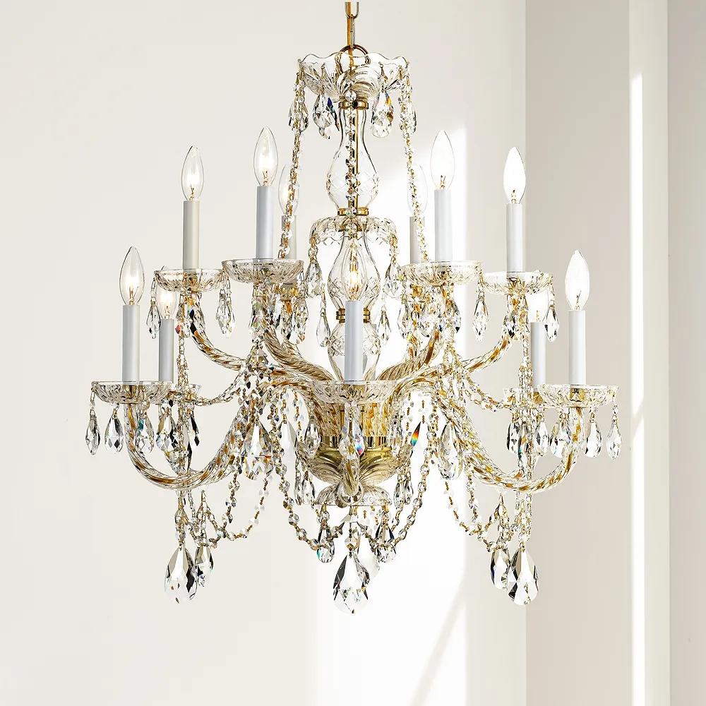 Traditional Crystal 31"W 12-Light Polished Brass Chandelier